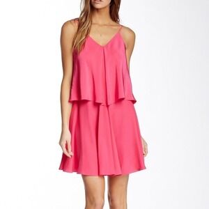 Amanda Uprichard Silk Layered Mini Dress Hot Pink‎ Sleeveless V-Neck large
